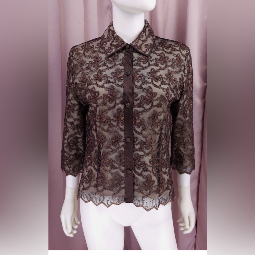 Doncaster Brown Embroidered Sheer Jacket